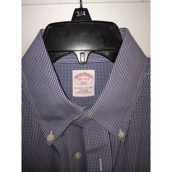 Brooks Brothers Mens 15 1/2 32/33 Blue Gingham Dress Shirt - Picture 2 of 3